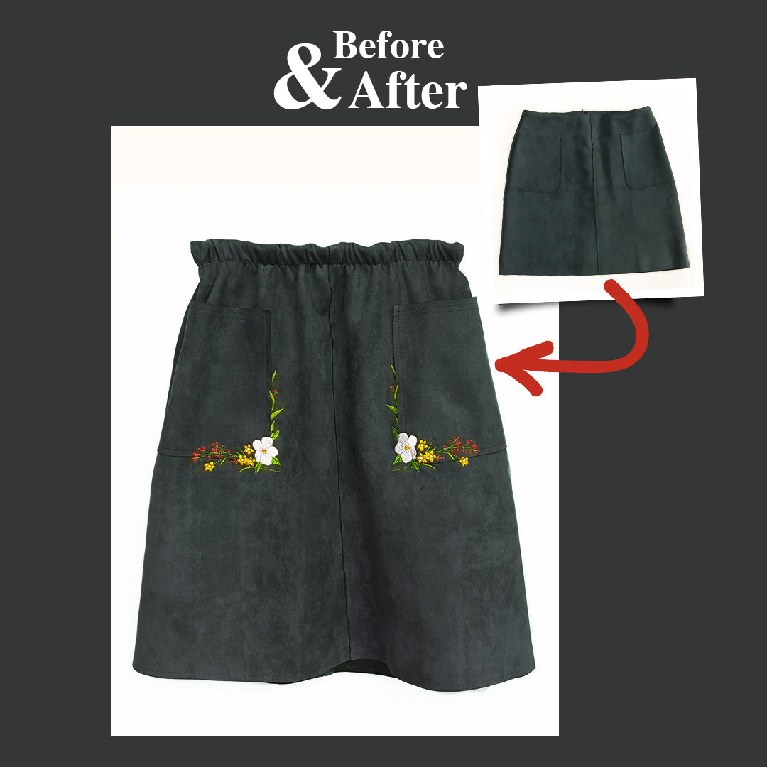 Refresh. Remake. Refabulous: Stretch Suede Skirt Alteration and Embroidery